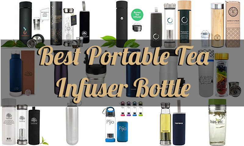 title image with thumbnails of portable tea infuser bottles