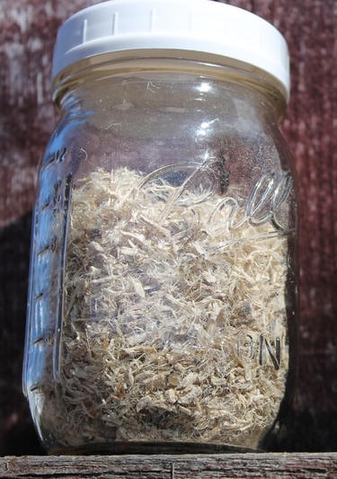 Shredded marshmallow root in a jar