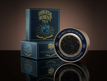 A TWG packaged tea called Immortal Moment sitting on display